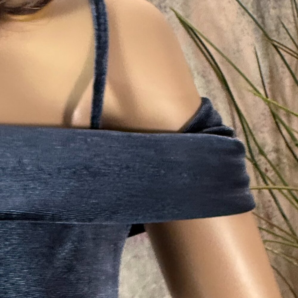 NEW📌Blush Mark French Blue Velvet Off-the-Shoulder Midi Many Occasions Dress - Picture 4 of 16